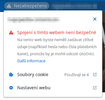 Web nemá certifikát a běží pouze na http