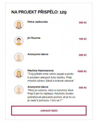 Web pro crowdfundingové sbírky 3 Zobrazení dárců - ikony