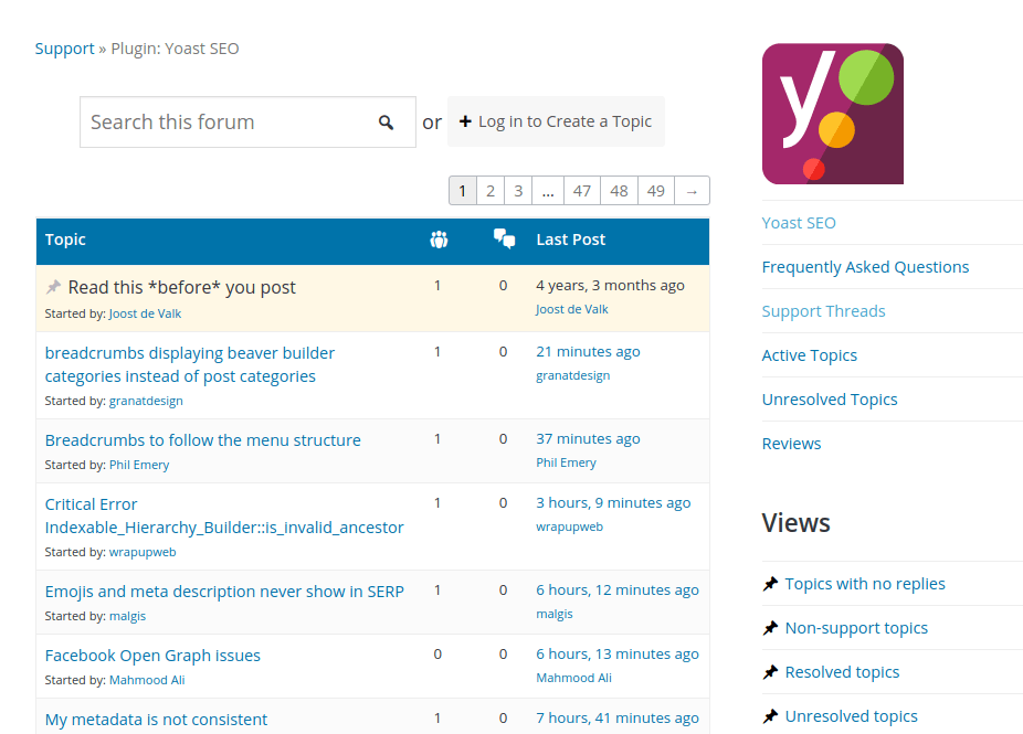 Fórum pluginu na wordpress.org