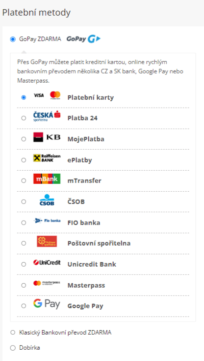 Úpravy pokladny a košíku ve WooCommerce 3 Platební metody