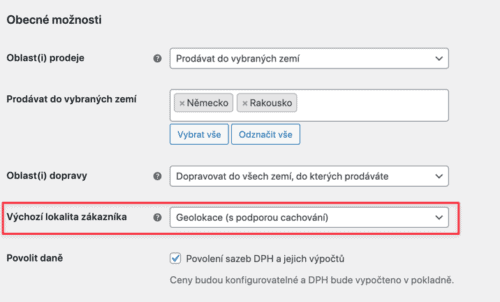 NAstavení geolokace s podporou cachování ve WooCommerce