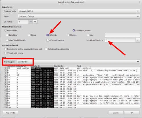 Import CSV do LibreOffice Calc