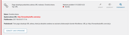 Pár tipů pro dobré správce 3 Wordfence našel malware script