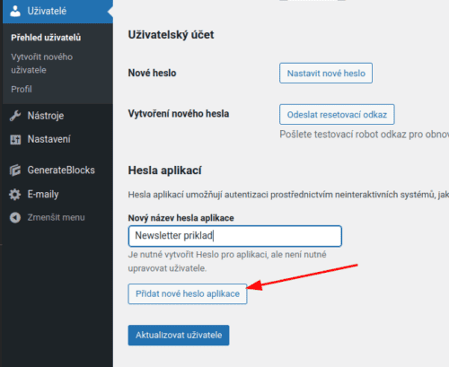 Vytváření aplikačního hesla