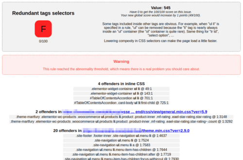 Rychlá analýza webu 5 Detail chyby nalezené nástrojem YellowLabs