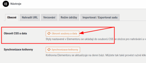 Ruční smazání cache elementoru