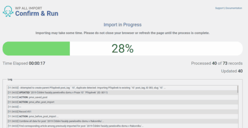 Průběh importu