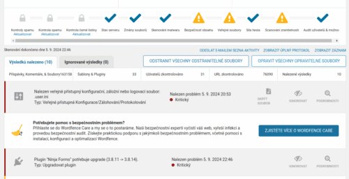 Wordfence sken kontroly