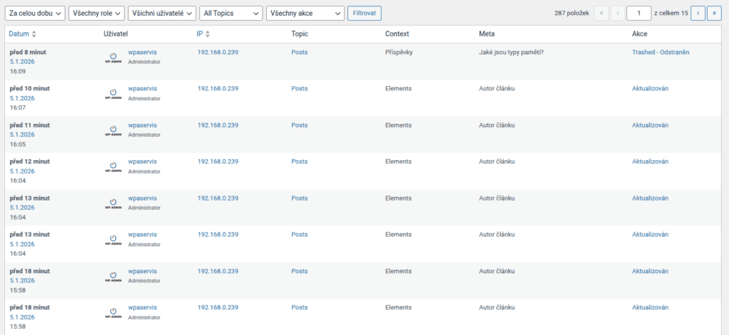záznam aktivit uživatele na webu