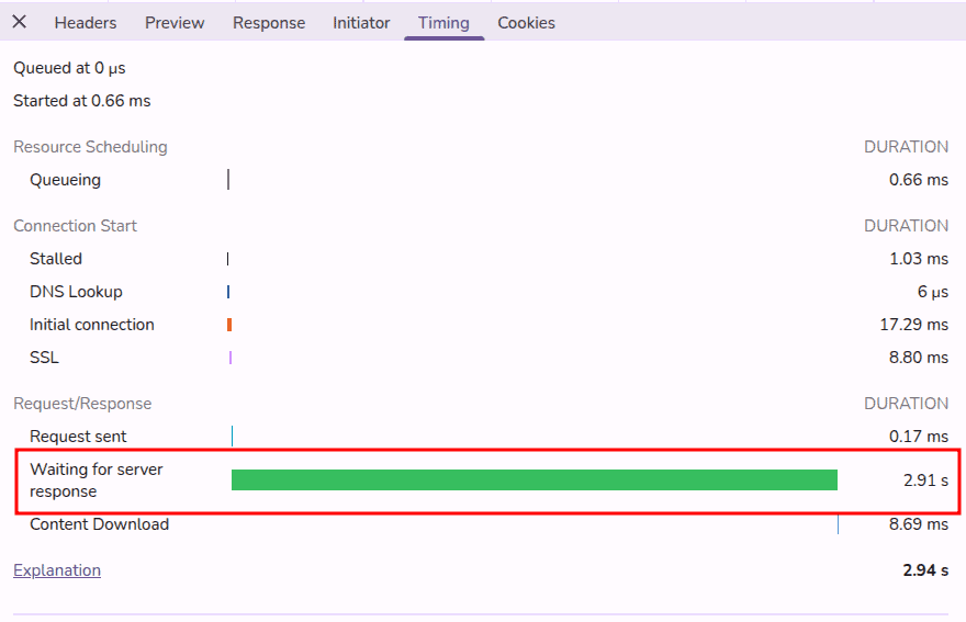 záznam z chrome, čekáme na server