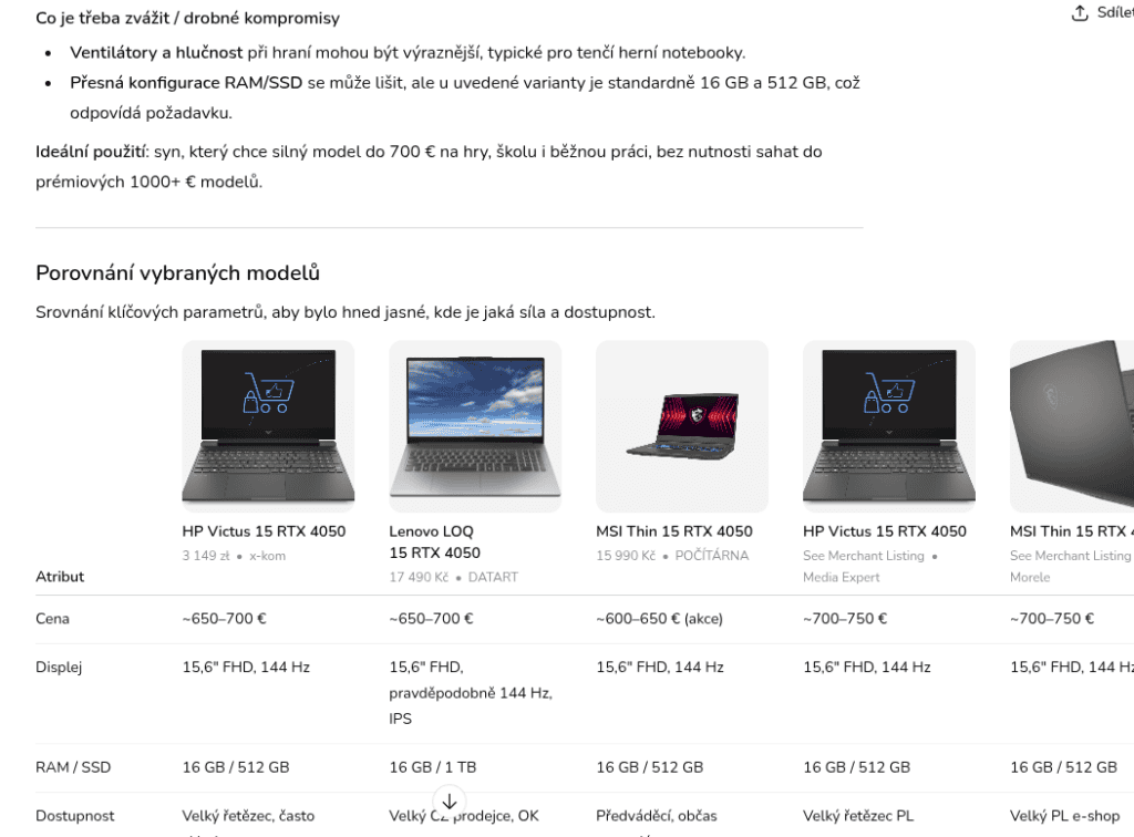 Nabídka produktu od ChatGPT