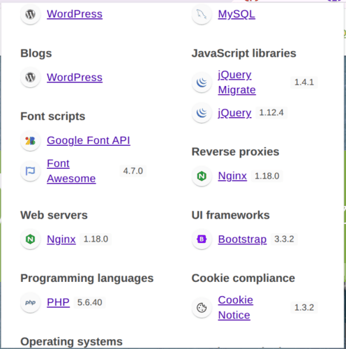 Přehled verzi knihoven na webu