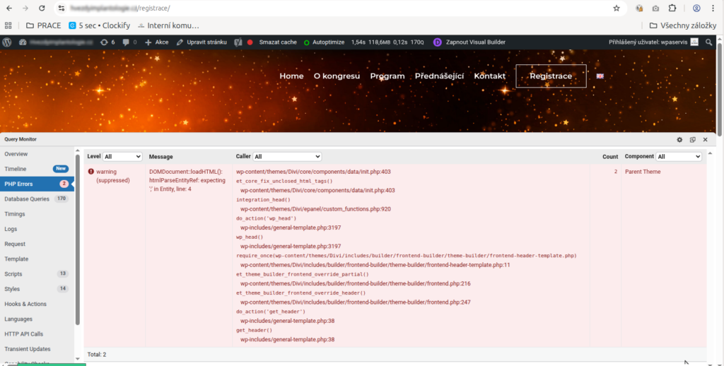 chyba zachycená v Query Monitoru, doména zakrytá
