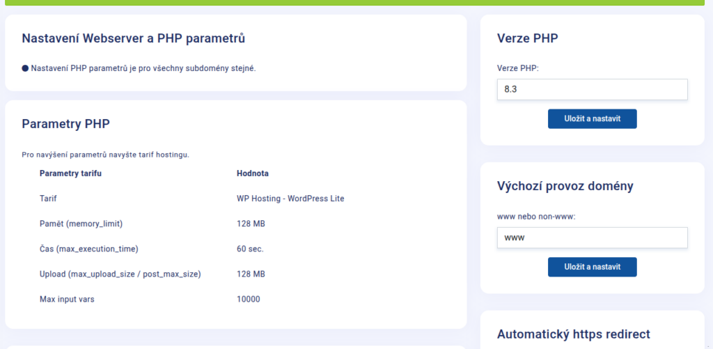přehled nízkých PHP limitů hostingu před navýšením