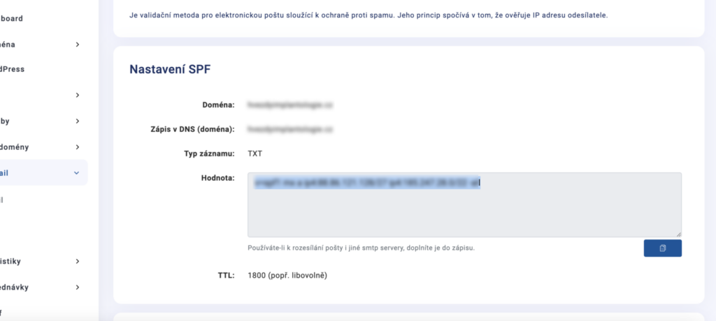 nastavení SPF záznamu v DNS