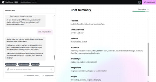 Elementor AI Planner interface for creating a website structure