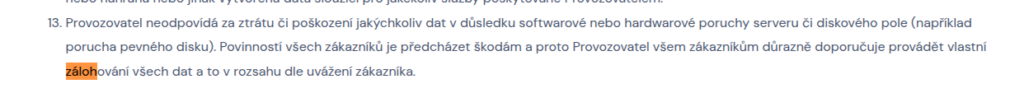 Málo informací ve VOP o zálohování, wedos